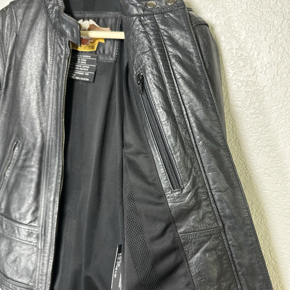 Harley Davidson Genuine Leather Jacket Black Riding Gear Vented Logo Women's Sml - Picture 10 of 15